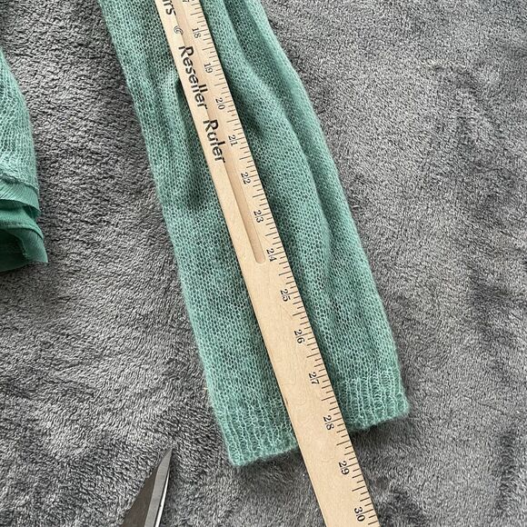 Anthropologie Knitted & Knotted Irina Sweater Medium Green Alpaca Sheer Hem Boho - Picture 10 of 11